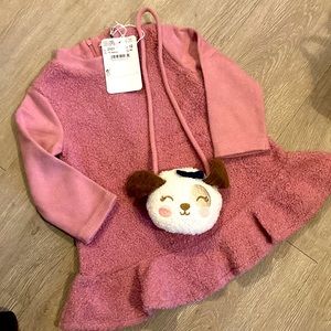Brand NWT Mayoral pink/Mauve Toddler Baby Cute Dress 12 mo with puppy dog purse